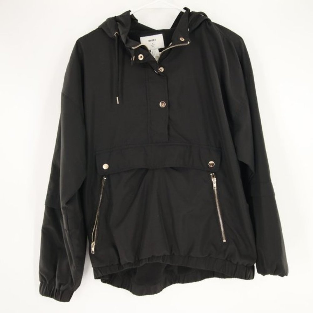 Black Gold Windbreaker Rain Coat Jacket Pockets L